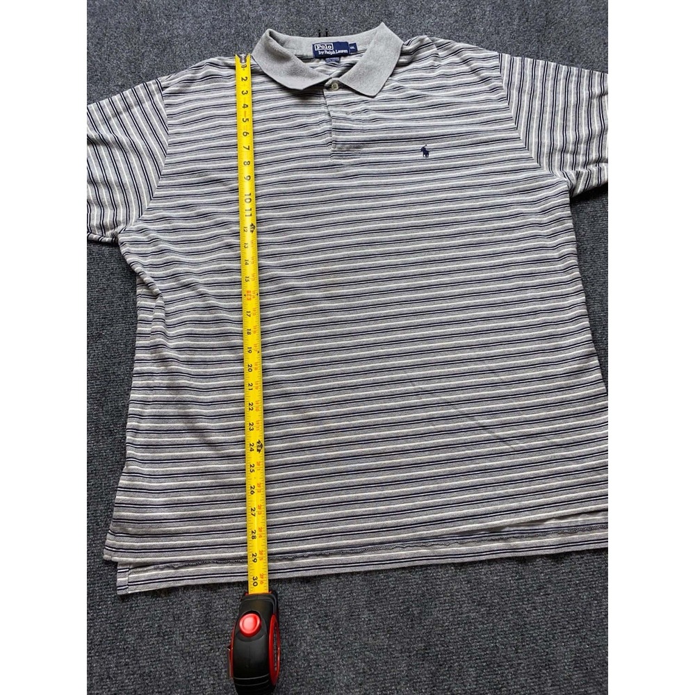 Polo RALPH LAUREN Shirt Men XXL 2XL Navy Blue Gray Stripe Custom 100% Cotton - Picture 6 of 9
